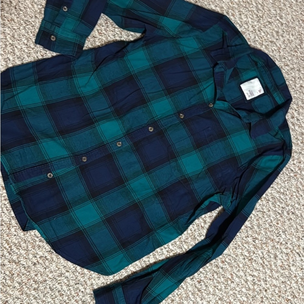 SO Women's Teal and Navy Plaid Button Down Shirt